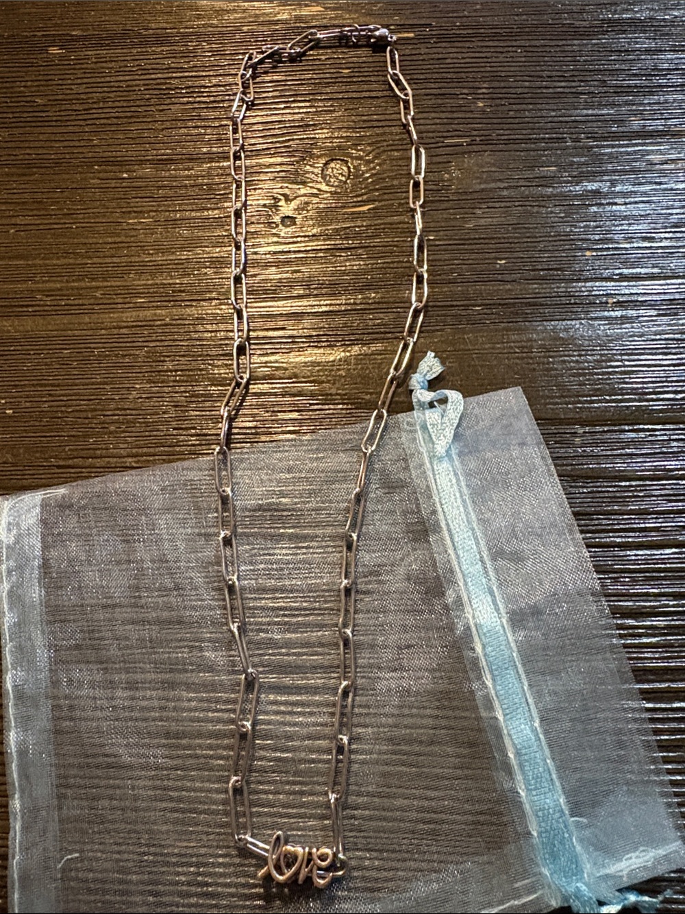 Sterling Silver Love Pendant on Paperclip Chain Necklace
